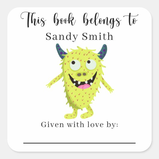 Monster - Dit boek hoort bij met bericht Vierkante Sticker (Voorkant)