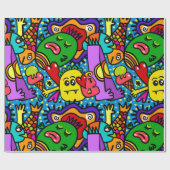 Monster Doodle Patroon Cadeaupapier (Vlak)