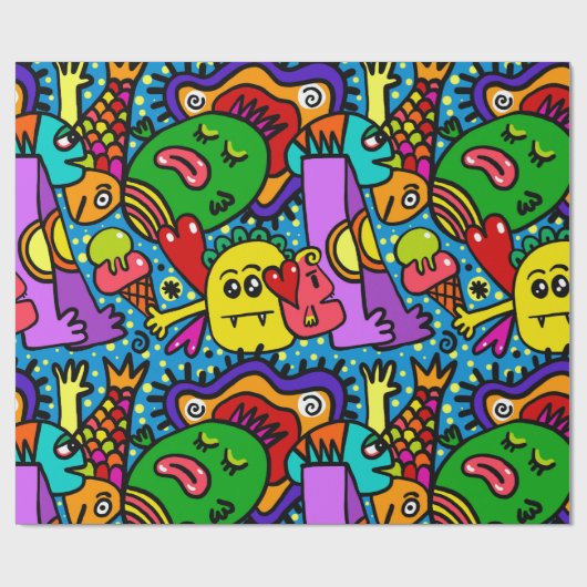 Monster Doodle Patroon Cadeaupapier (Vlak)