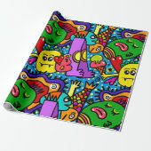 Monster Doodle Patroon Cadeaupapier (Uitgerold)