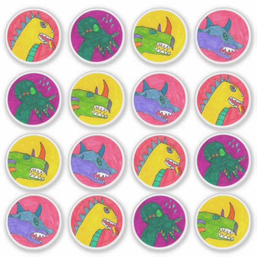 "Monster Dragon Faces" Sticker Sheet (Voorkant)
