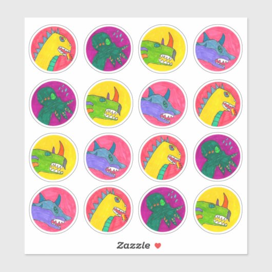 "Monster Dragon Faces" Sticker Sheet (Vel)