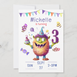 Monster drie jaar verjaardag uitnodiging