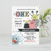 Monster Een Jaar Oud Verjaardag Uitnodiging (Staand voorkant)