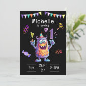 Monster Een Jaar Verjaardag Uitnodiging (Staand voorkant)