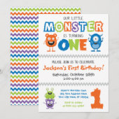 Monster Eerste Verjaardag Uitnodiging (Voorkant / Achterkant)