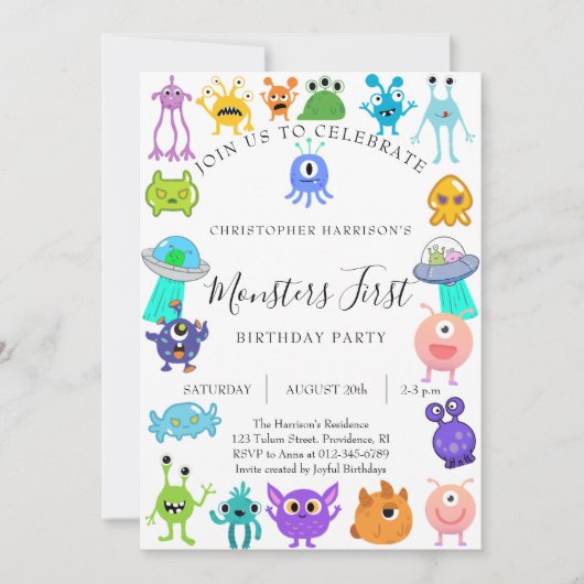 Monster Eerste Verjaardagsfeestje Kaart (Voorkant)