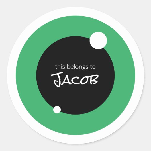 Monster Eye Custom Name School bezittingen Ronde Sticker (Voorkant)