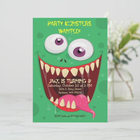 Monster Face Party Monsters Gezochte Birthday Part Kaart (Staand voorkant)