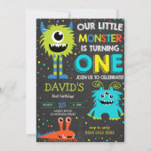 Monster First Birthday Boy Little Monster Chalk Kaart (Voorkant)