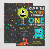 Monster First Birthday Boy Little Monster Chalk Kaart (Voorkant / Achterkant)