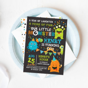 Monster First Birthday Invitation, Monster Invite Kaart