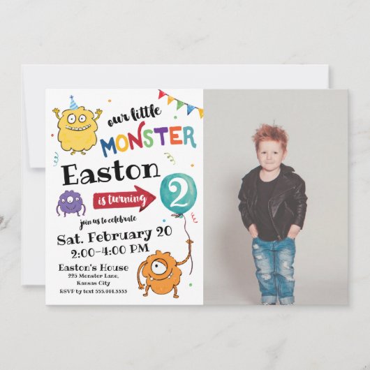 Monster Foto Verjaardagsuitnodiging Kaart (Voorkant)