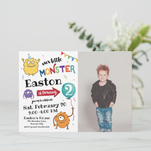 Monster Foto Verjaardagsuitnodiging Kaart (Staand voorkant)