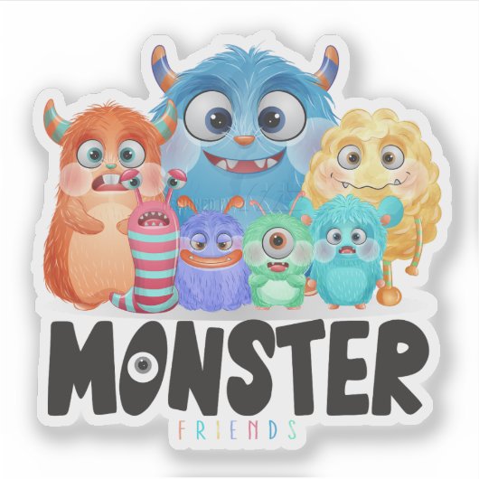 Monster Friends | 3"x 3" — Glanzend transparant Sticker (Voorkant)