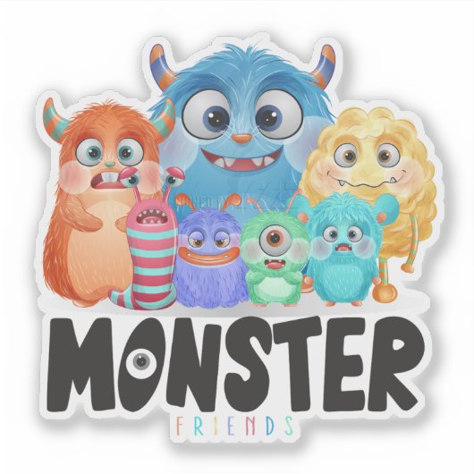 Monster Friends | 4 x 4 inch — Glanzend transparan Sticker (Voorkant)
