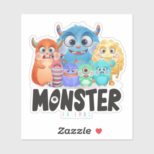 Monster Friends | 4 x 4 inch — Glanzend transparan Sticker (Vel)