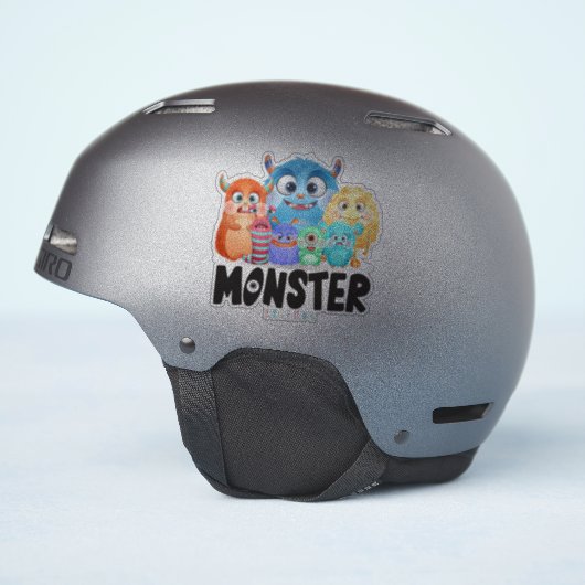 Monster Friends | 4 x 4 inch — Glanzend transparan Sticker (Helm Zijkant)