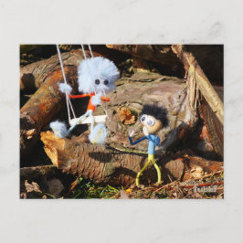 Monster Fubby op schommel. Briefkaart