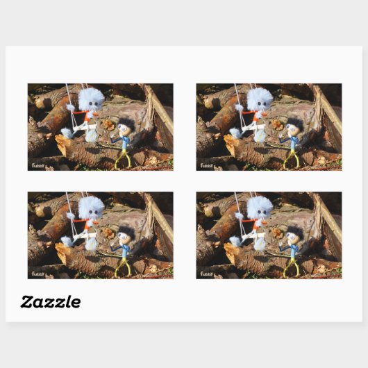 Monster Fubby op schommel. Rechthoekige Sticker (Vel)