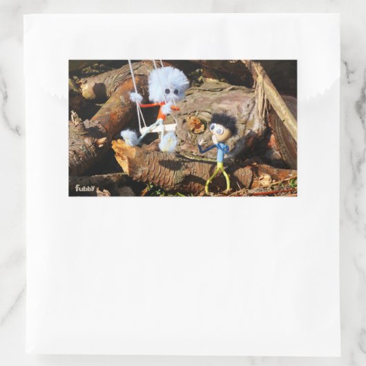 Monster Fubby op schommel. Rechthoekige Sticker (Tas)