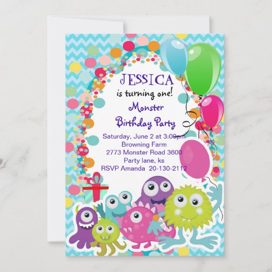 Monster Fun Birthday - uitnodiging (Voorkant)