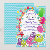 Monster Fun Birthday - uitnodiging (Voorkant / Achterkant)