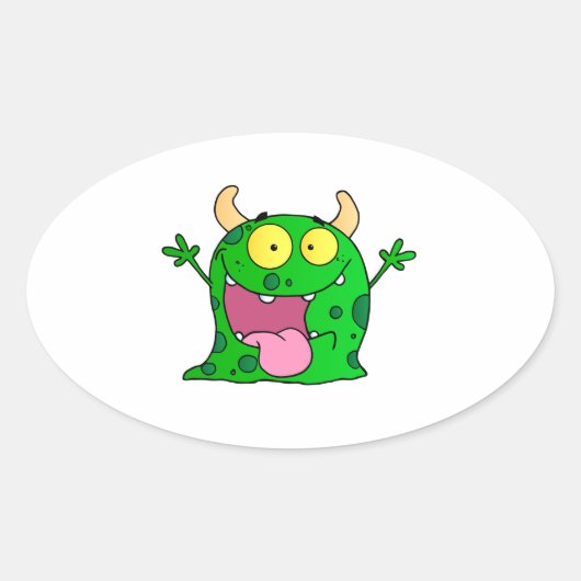 Monster Funny Comic Drawing Cartoon Leuk Happy Ovale Sticker (Voorkant)