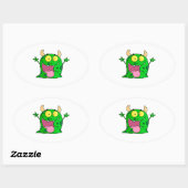 Monster Funny Comic Drawing Cartoon Leuk Happy Ovale Sticker (Vel)