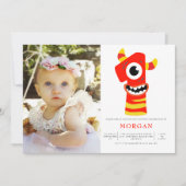 Monster Gender Neutral 1st Birthday Party Foto Kaart (Voorkant)