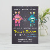 Monster geslacht onthulling baby shower uitnodigin kaart (Staand voorkant)