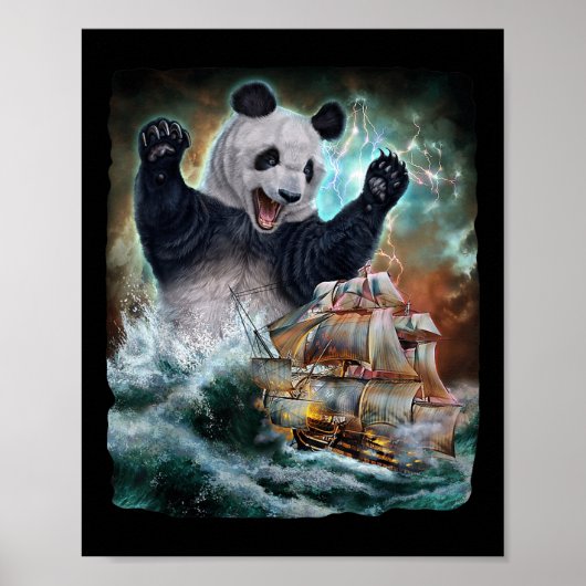 Monster Giant Panda als Kraken een oorlogsschip aa Poster (Voorkant)
