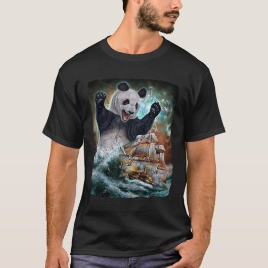 Monster Giant Panda als Kraken een oorlogsschip aa T-shirt (Voorkant)