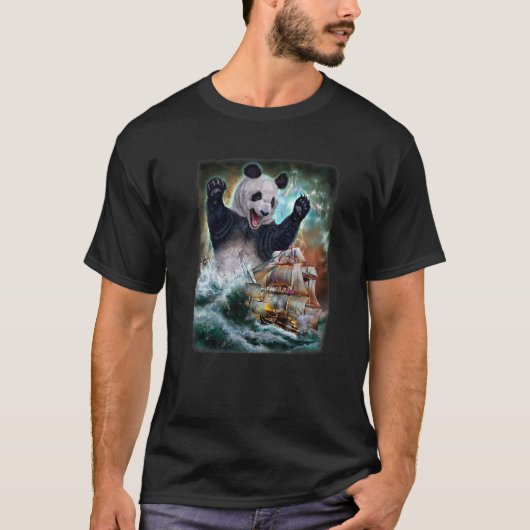 Monster Giant Panda als Kraken een oorlogsschip aa T-shirt (Voorkant)