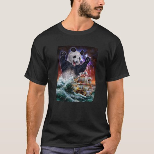 Monster Giant Panda als Kraken een oorlogsschip aa T-shirt (Voorkant)
