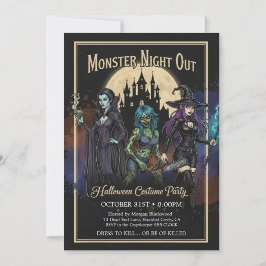 Monster Girls Night Out Fun Halloween Party  Kaart (Voorkant)