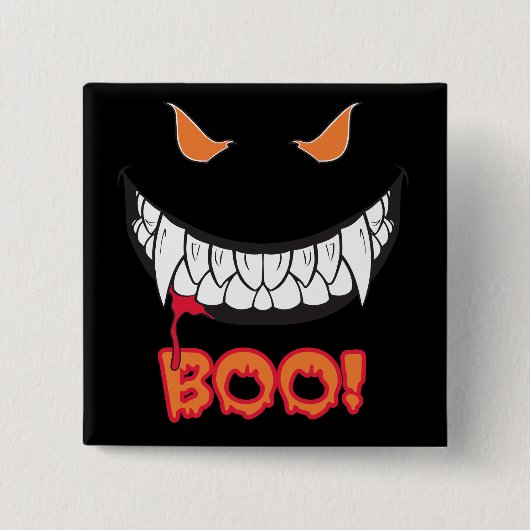 Monster Grin Boo. Mannen Black Square Button (Voorkant)