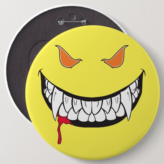 Monster Grin Happy Face Yellow Round Button (Voorkant /achterkant)