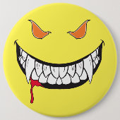 Monster Grin Happy Face Yellow Round Button (Voorkant)