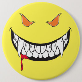 Monster Grin Happy Face Yellow Round Button