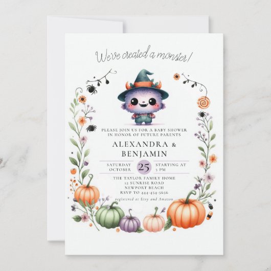 Monster Halloween Herfst Krans Coed Meisje Douche Kaart (Voorkant)