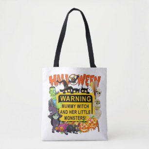 Monster Halloween, Mummy Witch Tote Bag