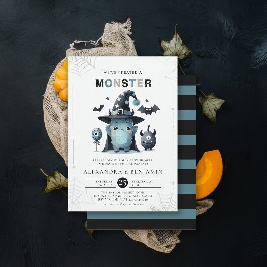 Monster Halloween Oktober Coed Boy Baby shower Kaart