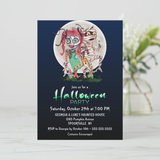 Monster Halloween Party Kaart (Staand voorkant)