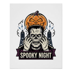 Monster Halloween T-shirt met pompo maan graveerwe Perfect Poster