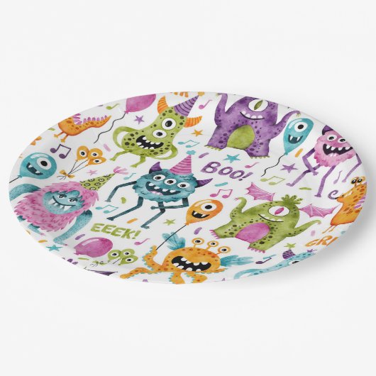 Monster Halloween Verjaardagsfeest Papieren Bordje (Gekanteld)