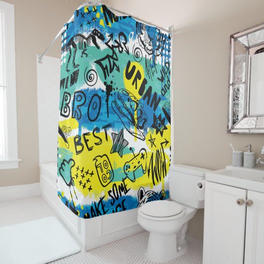 Monster Hand getrokken Kinder Patroon Douchegordijn (In situ)