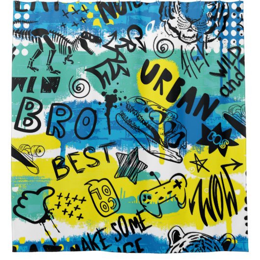 Monster Hand getrokken Kinder Patroon Douchegordijn (Voorkant)