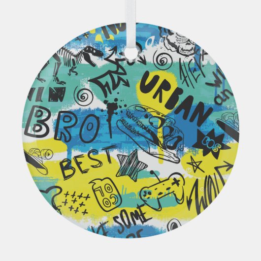 Monster Hand getrokken Kinder Patroon Glas Ornament (Voorkant)