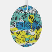 Monster Hand getrokken Kinder Patroon Glas Ornament (Voorkant Rechts)